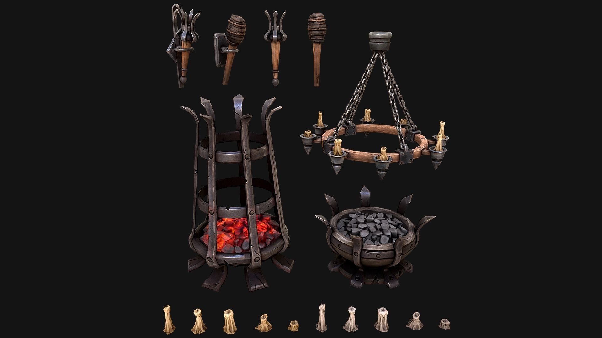 Medieval Prison Lighting Set Low-poly 3D model_3