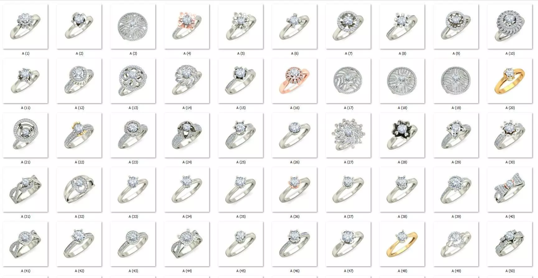 Diamond Engagement  ring 50 cad files  part 01 3D print model_0