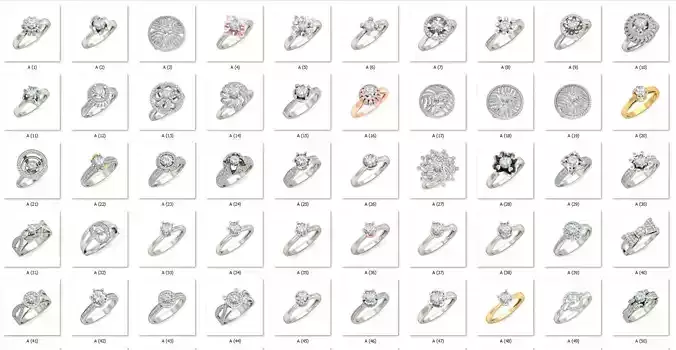 Diamond Engagement  ring 50 cad files  part 01 3D print model
