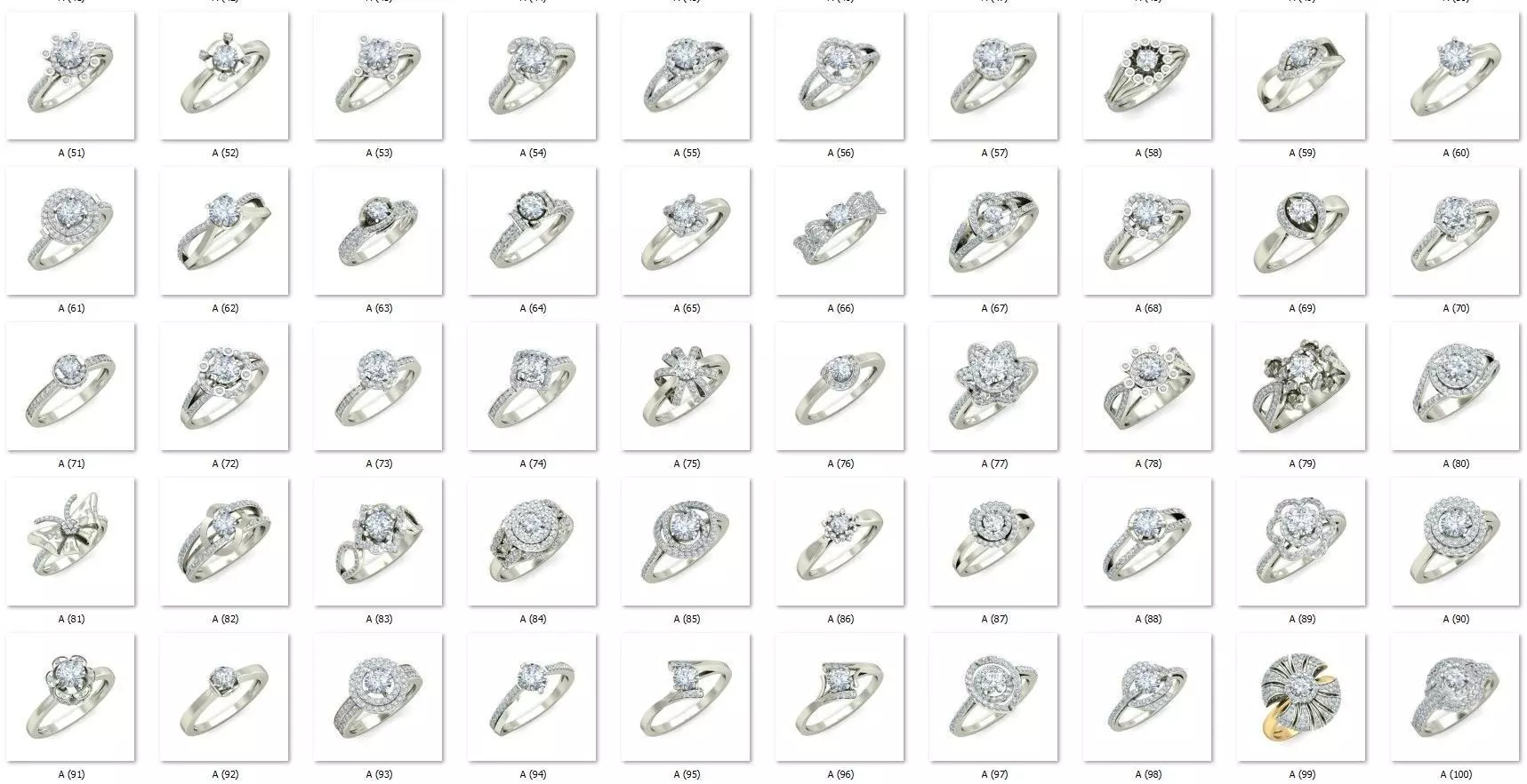 Diamond Engagement  ring 50 cad files   part 02 3D print model_0