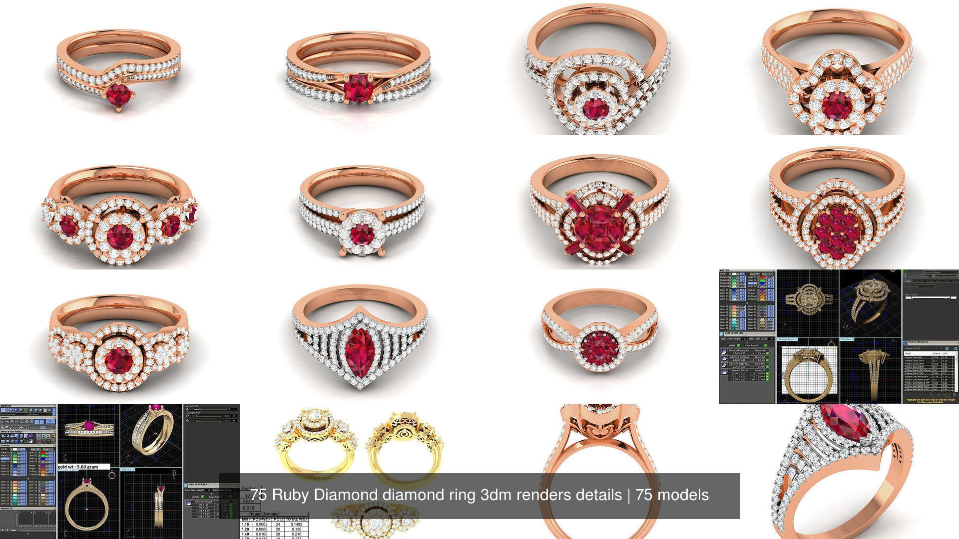75 Ruby Diamond diamond ring 3dm renders details 3D Model Collection_7