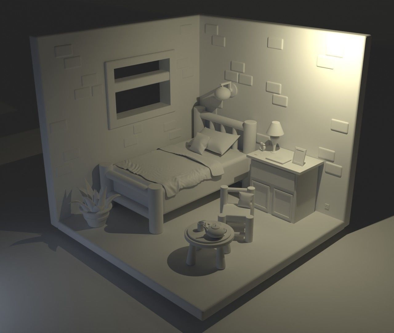Low poly bedroom 3D model_1