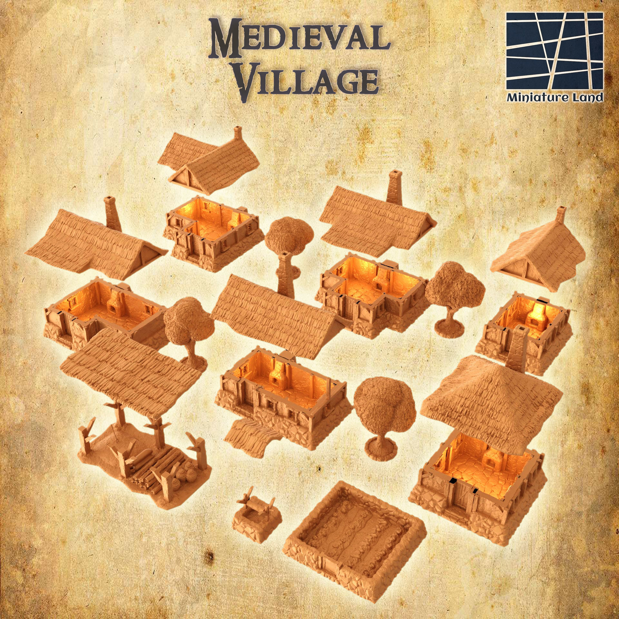 Modular Medieval Village Tabletop Terrain 28 MM 3D print model_8