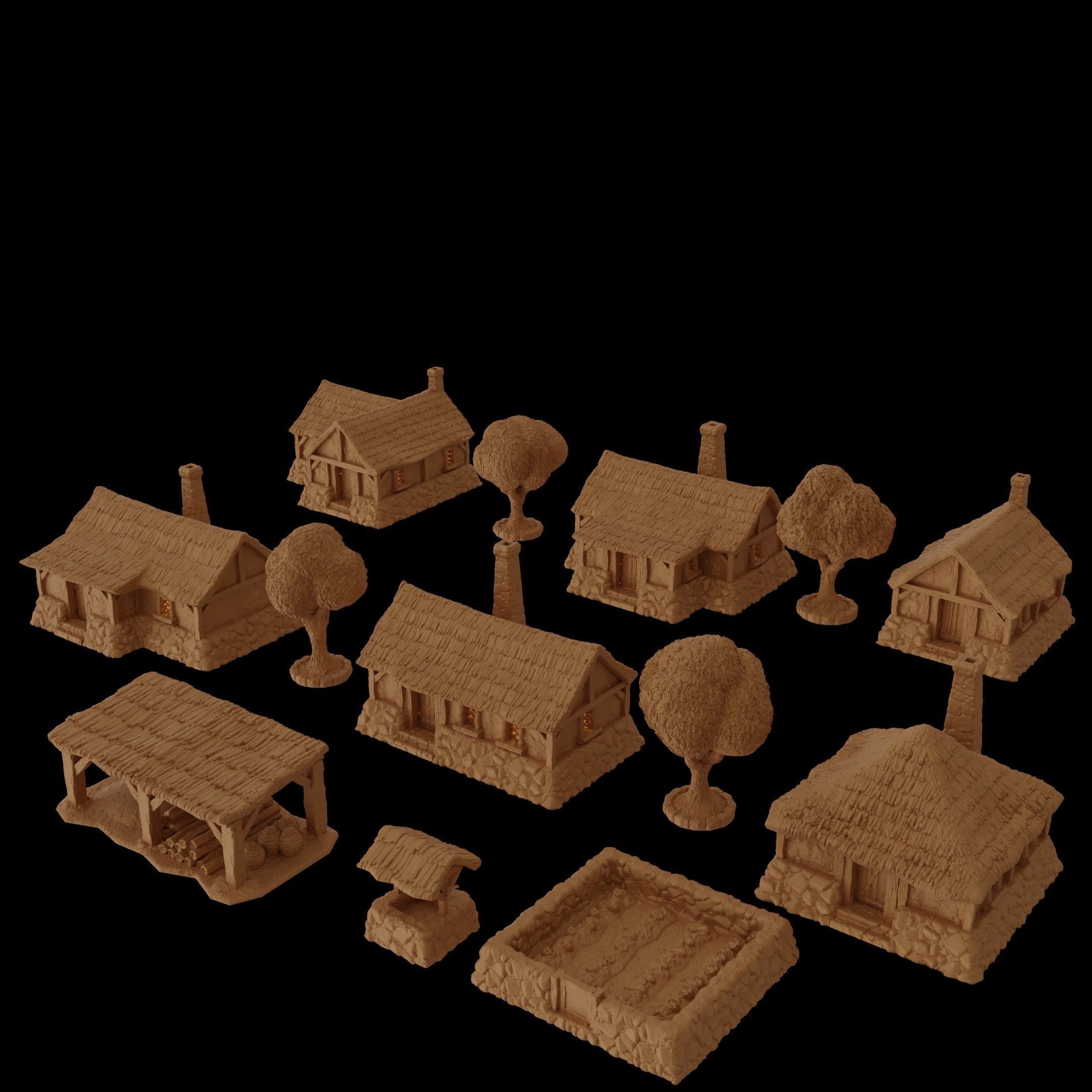 Modular Medieval Village Tabletop Terrain 28 MM 3D print model_1