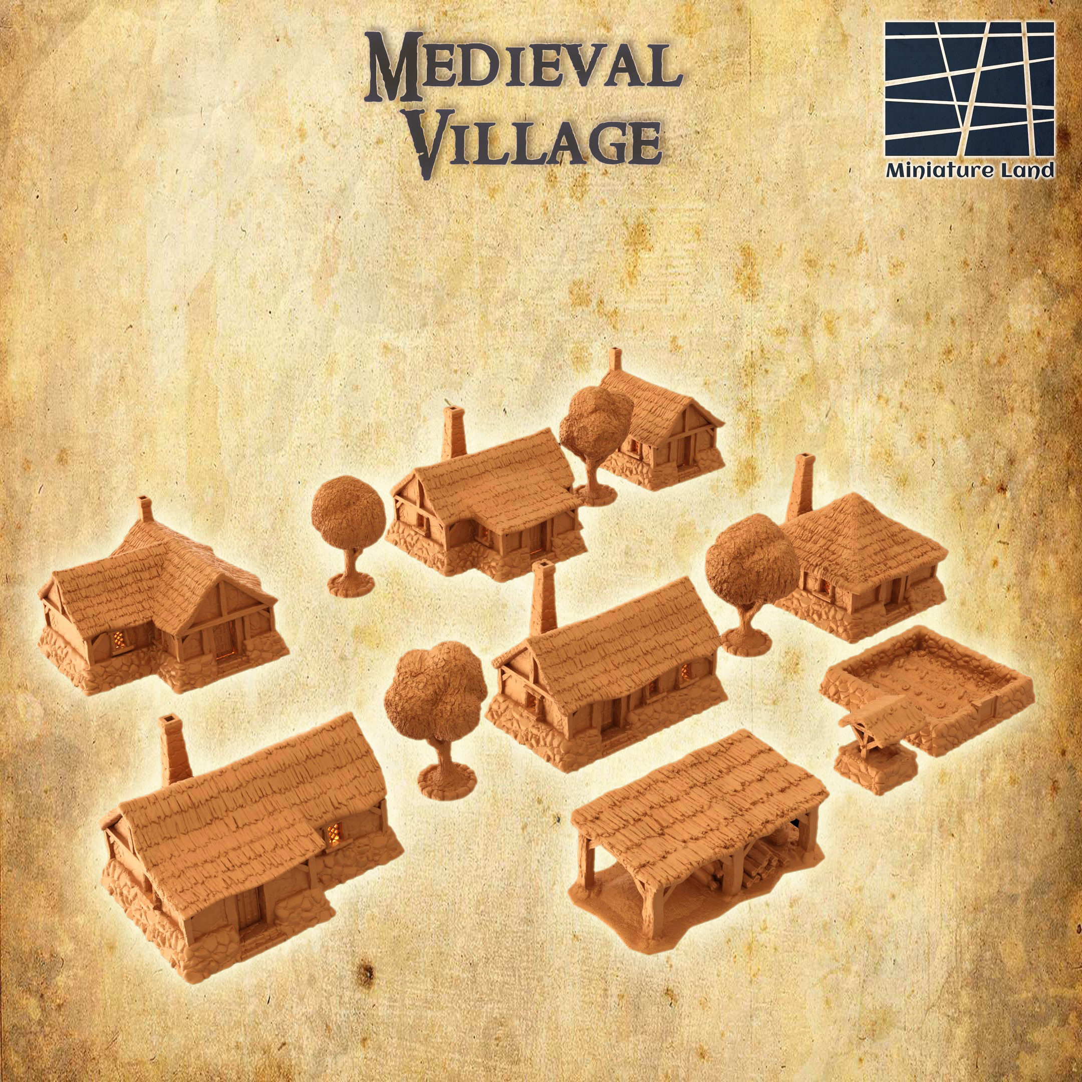 Modular Medieval Village Tabletop Terrain 28 MM 3D print model_2