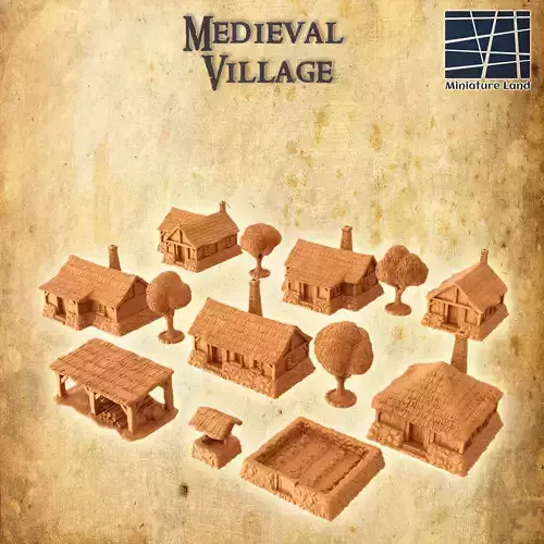 Modular Medieval Village Tabletop Terrain 28 MM 3D print model