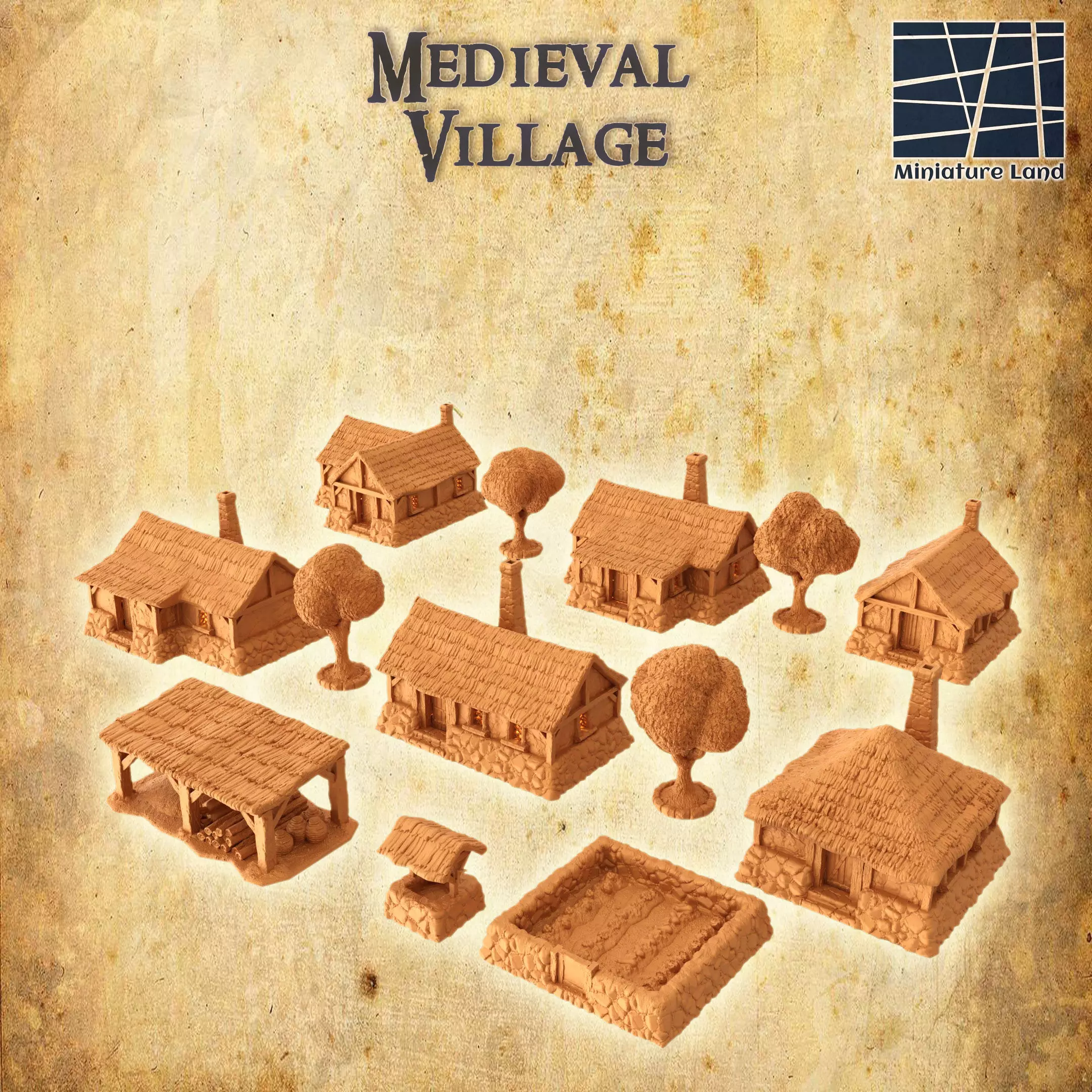 Modular Medieval Village Tabletop Terrain 28 MM 3D print model_0
