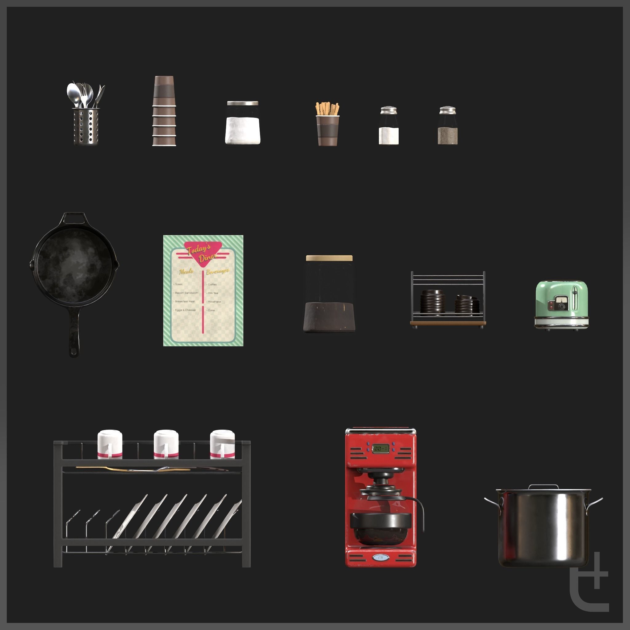 50s Diner low-poly 3d model pack Low-poly 3D model_7