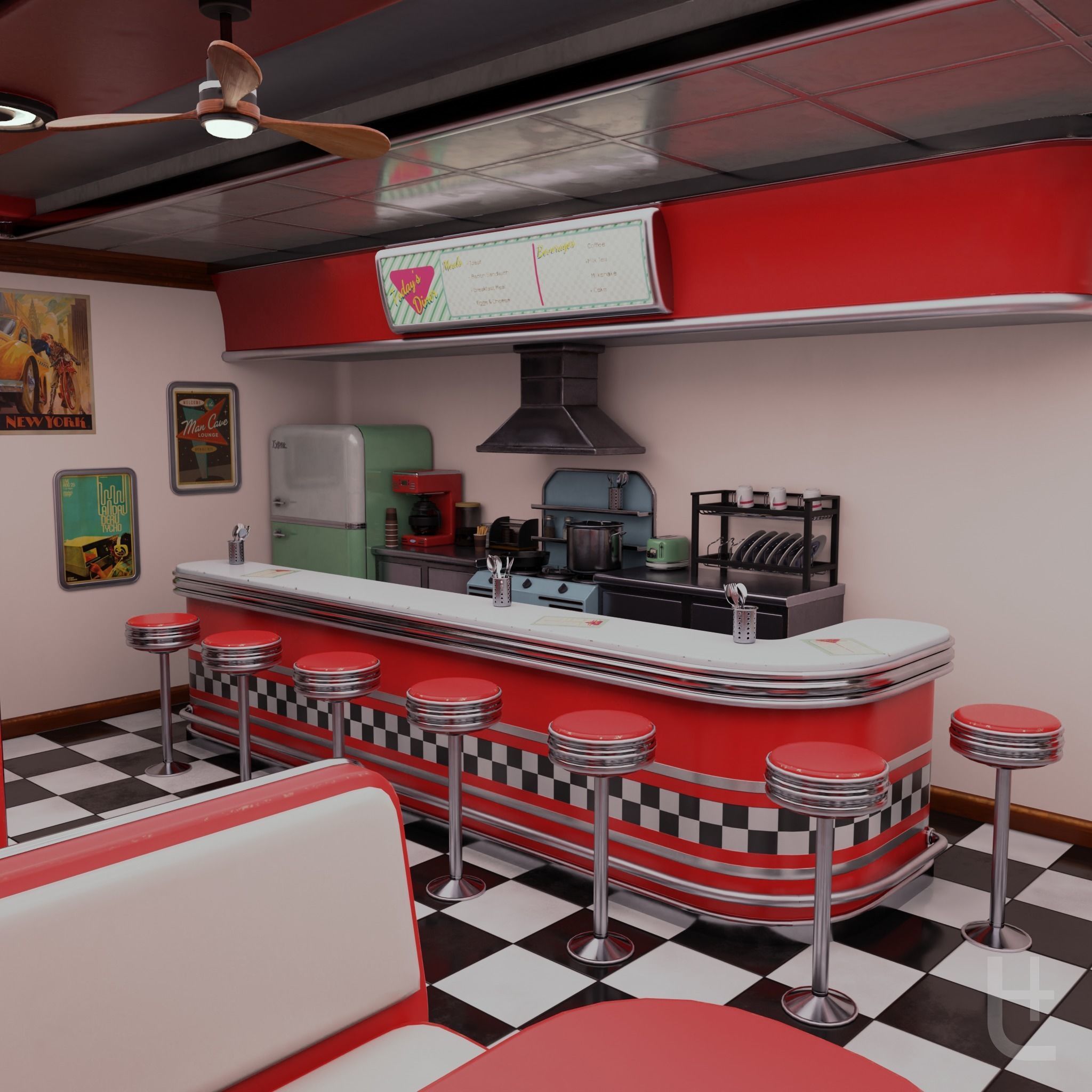 50s Diner low-poly 3d model pack Low-poly 3D model_6