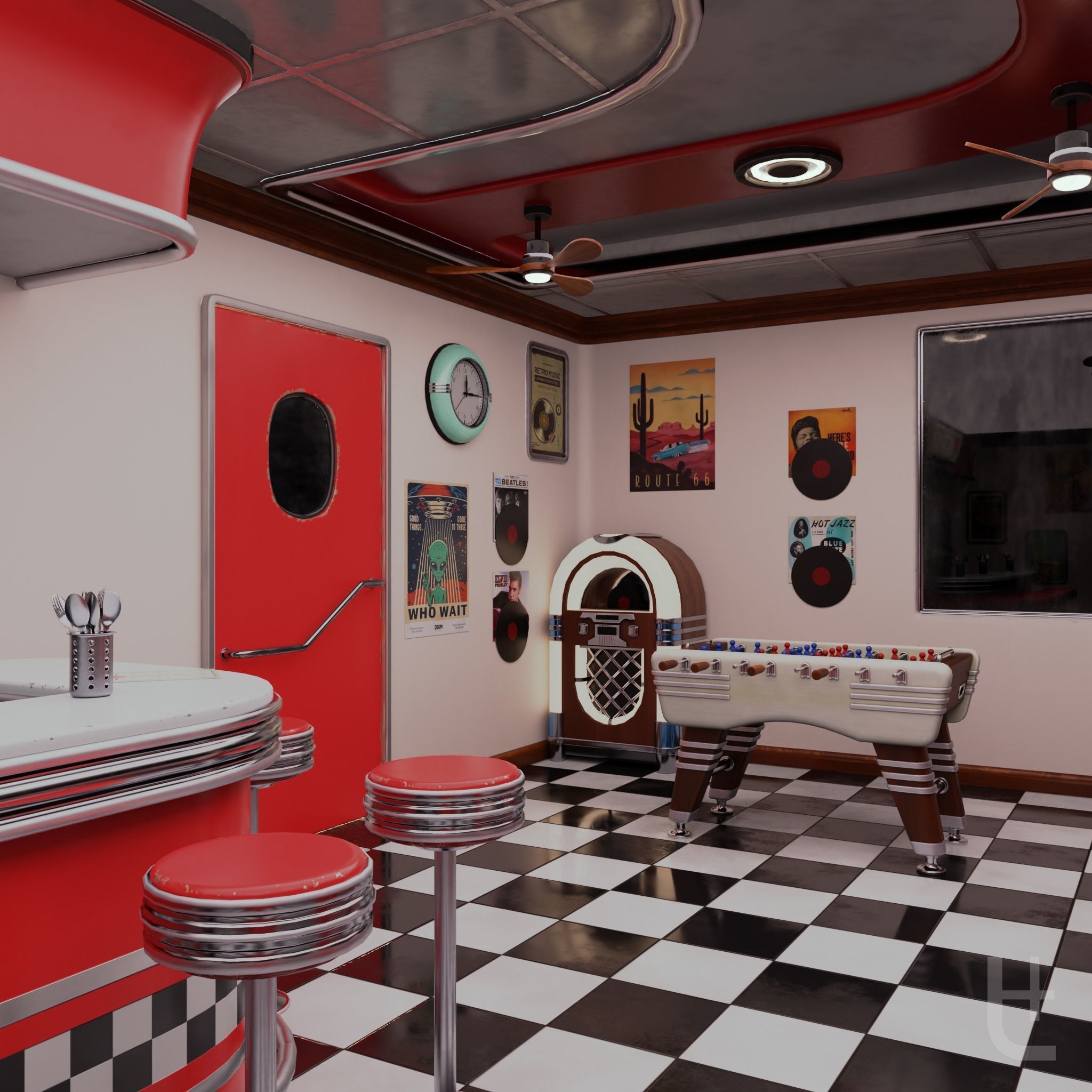 50s Diner low-poly 3d model pack Low-poly 3D model_5
