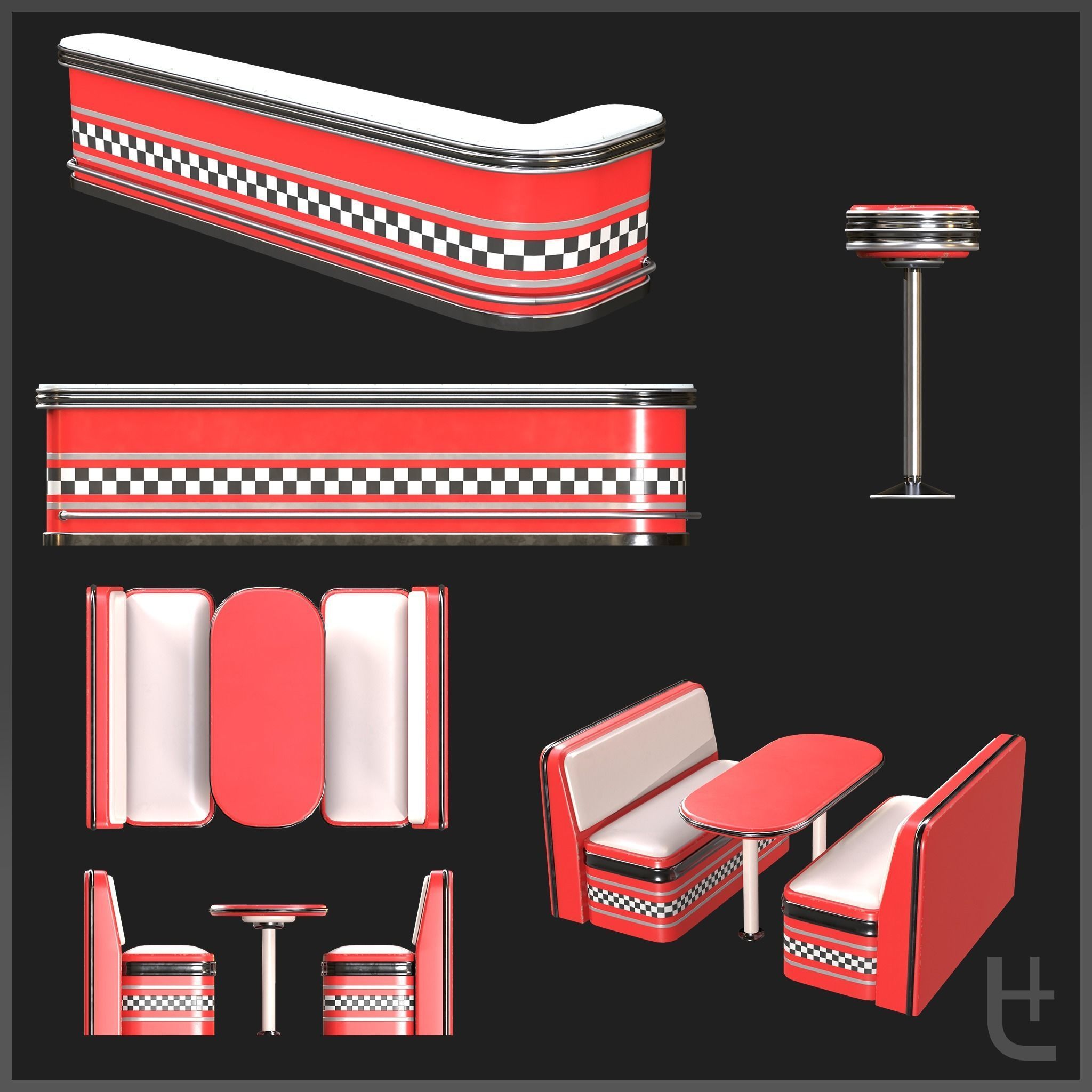 50s Diner low-poly 3d model pack Low-poly 3D model_9