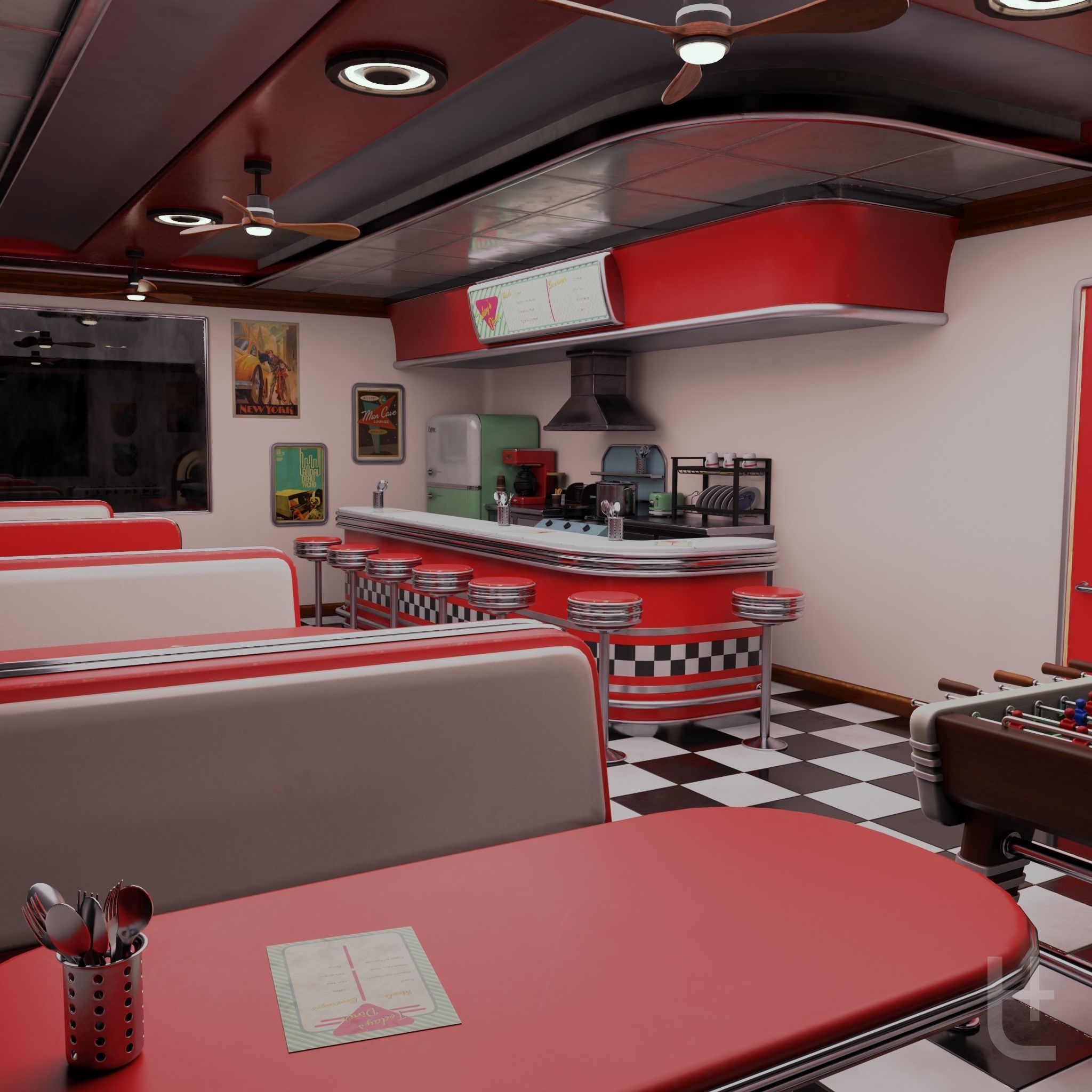 50s Diner low-poly 3d model pack Low-poly 3D model_4
