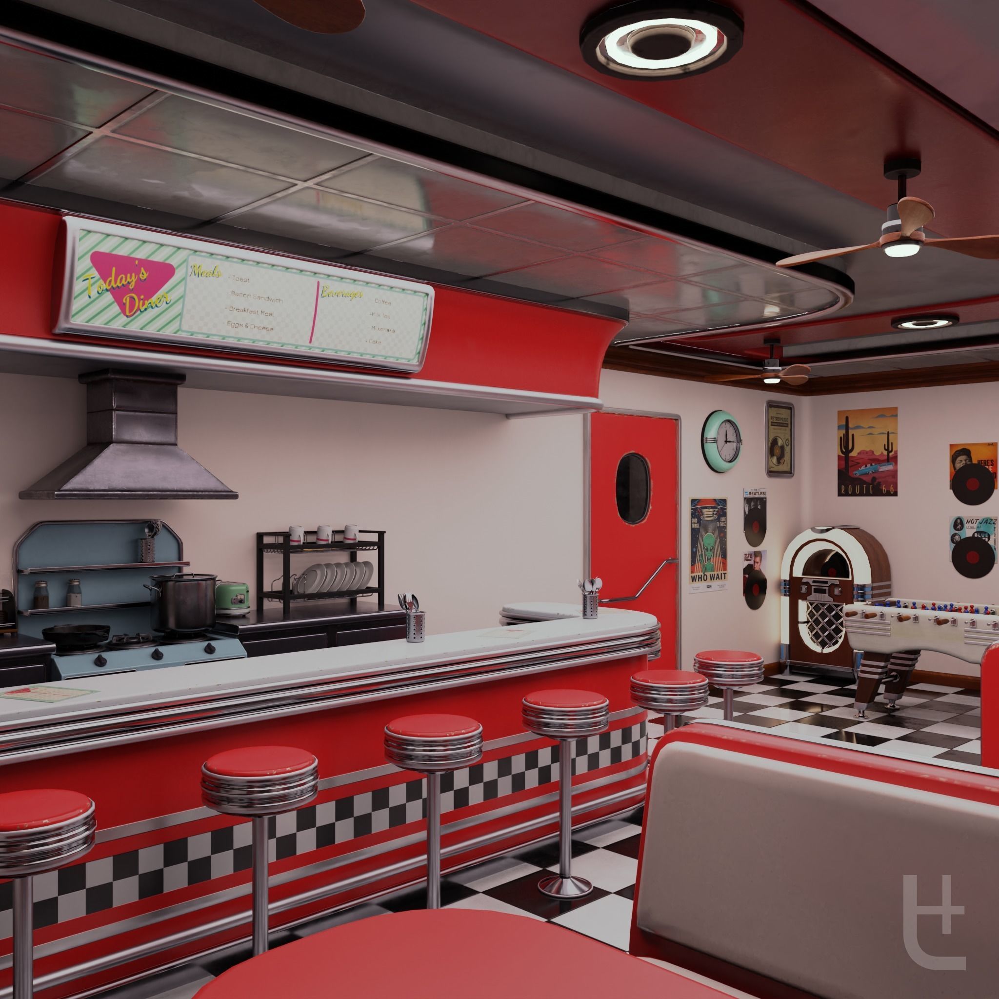 50s Diner low-poly 3d model pack Low-poly 3D model_3