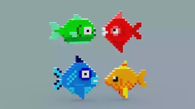 Voxel Fish Pack Low-poly 3D model