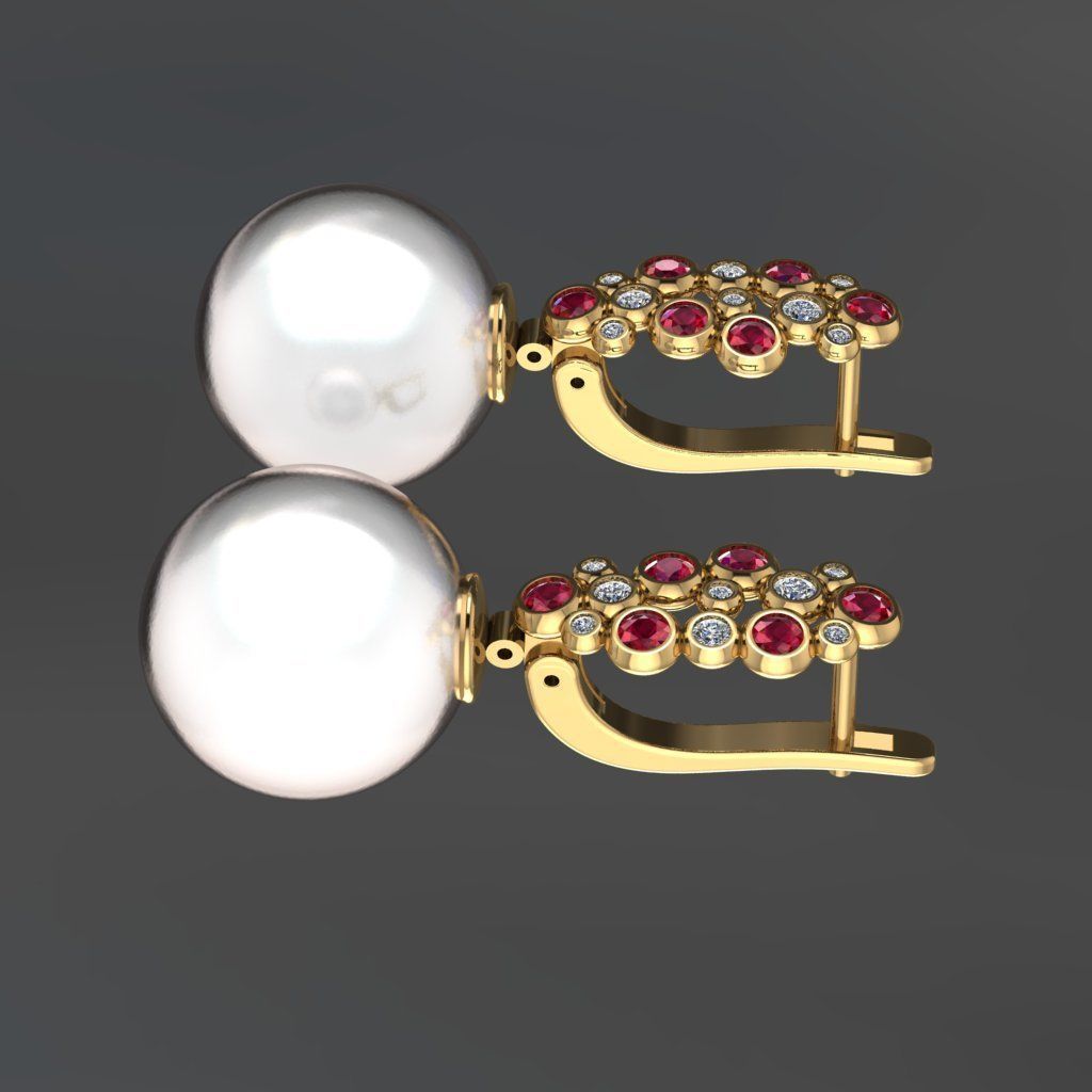 Earrings with pearls 3D print model_2