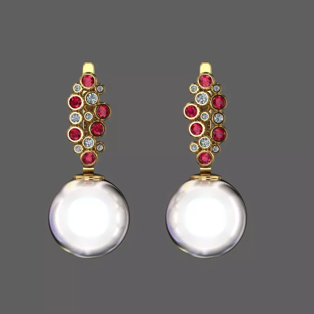 Earrings with pearls 3D print model_0