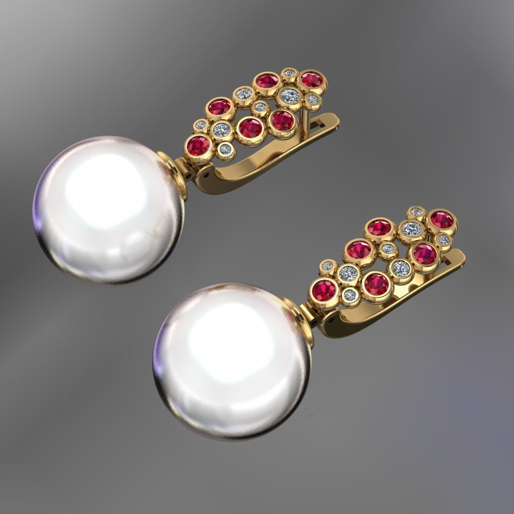 Earrings with pearls 3D print model_1