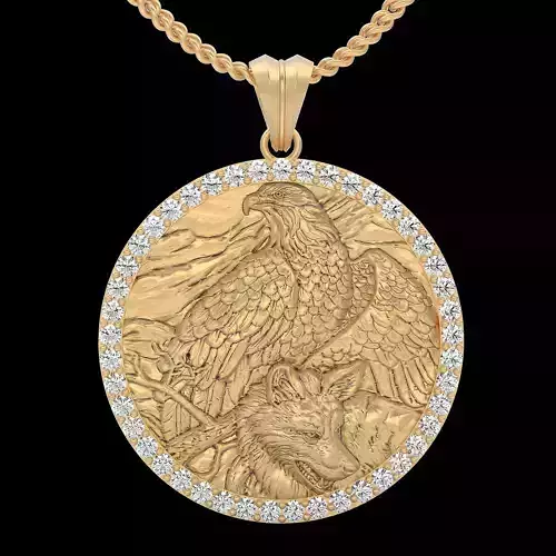 Eagle and wolf pendant silver gold printable jewelry 3D model