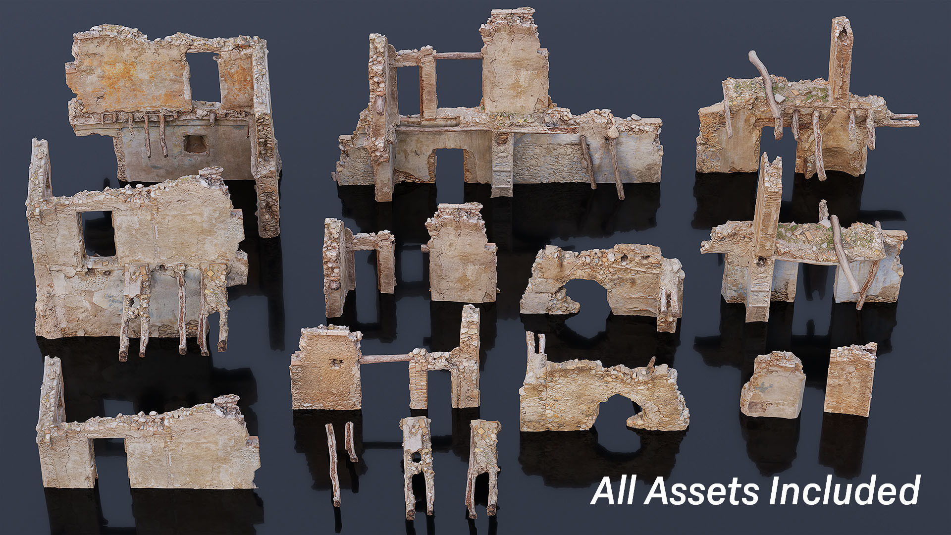 Old Bouilding Ruins Pack Low-poly 3D model_2