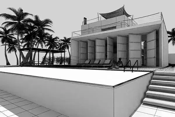 Scene Of Villa With A Pool And The Palms