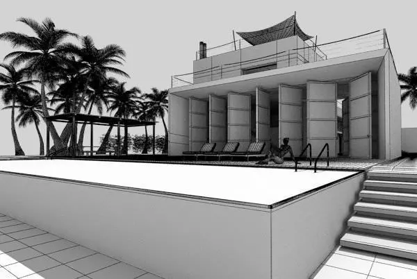 Scene Of Villa With A Pool And The Palms 3D model