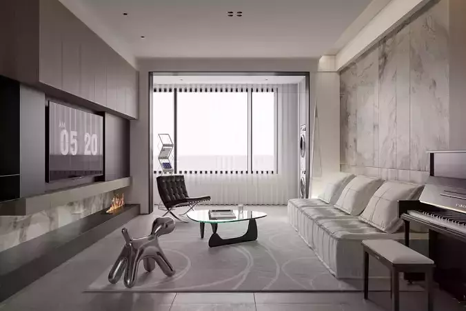 iving Room and Kitchen 3D model