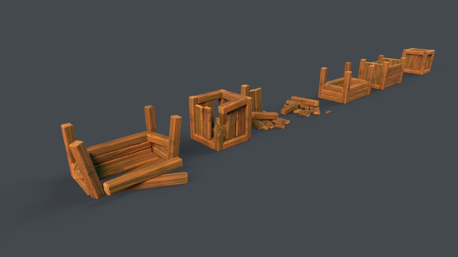 Modular Stylized Crates Low-poly 3D model_4