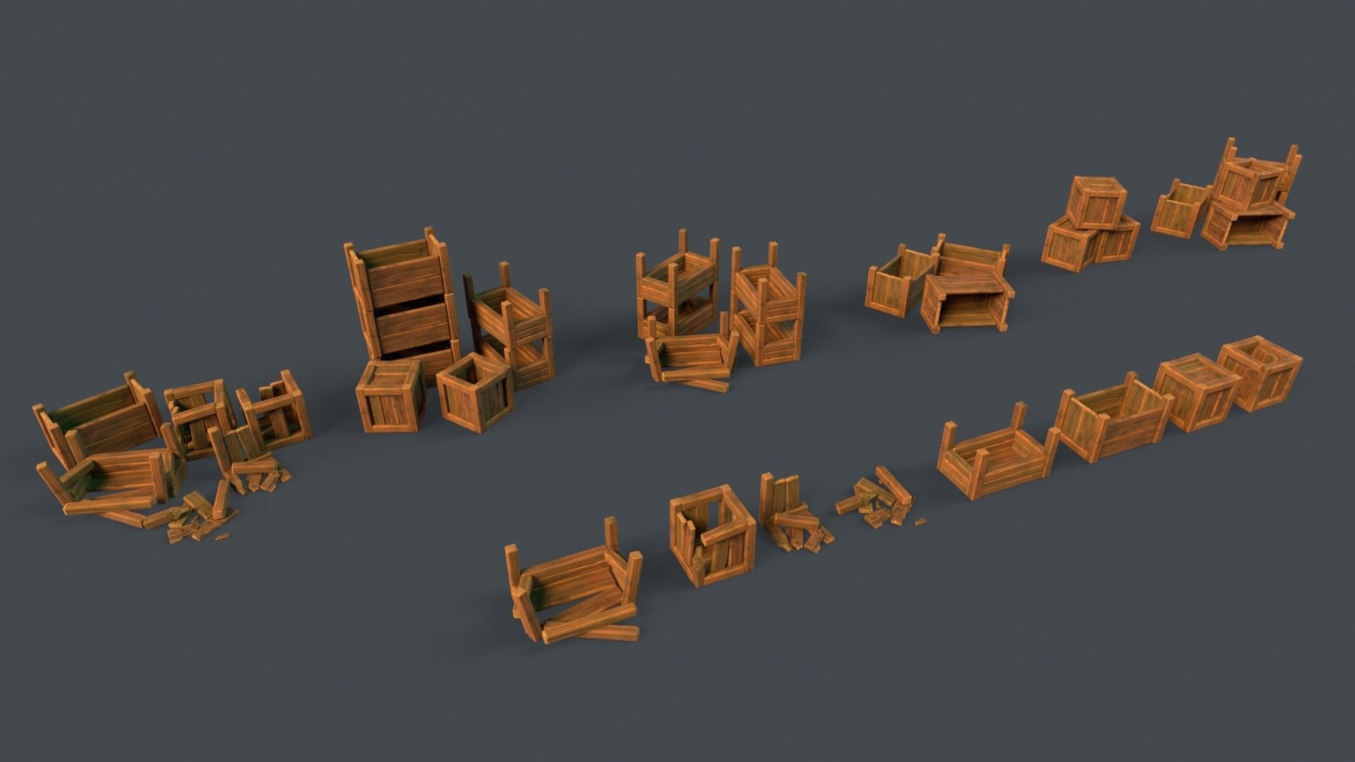 Modular Stylized Crates Low-poly 3D model_2