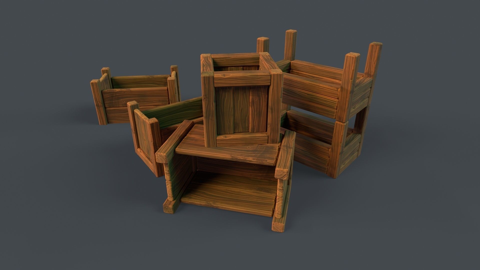 Modular Stylized Crates Low-poly 3D model_23