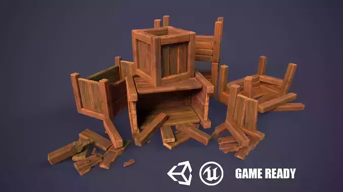 Modular Stylized Crates Low-poly 3D model