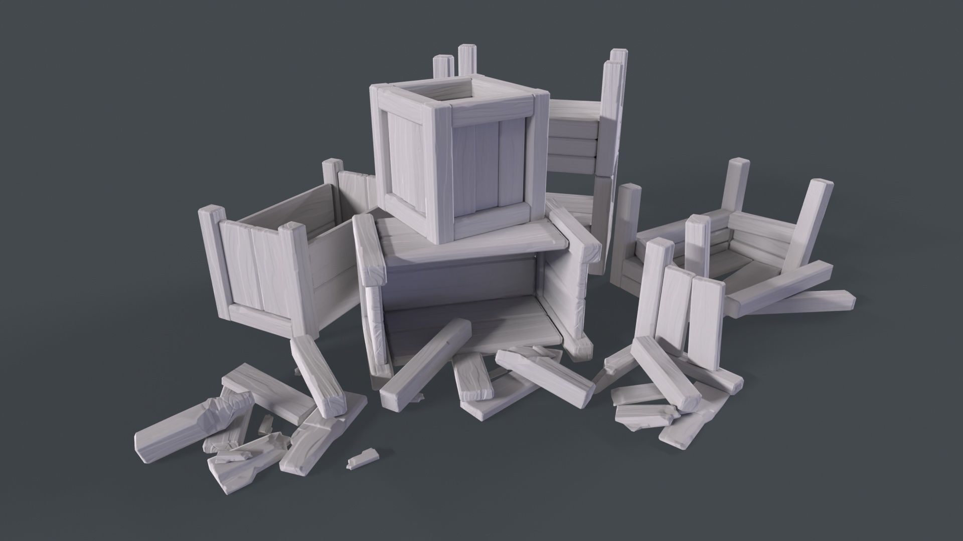 Modular Stylized Crates Low-poly 3D model_19
