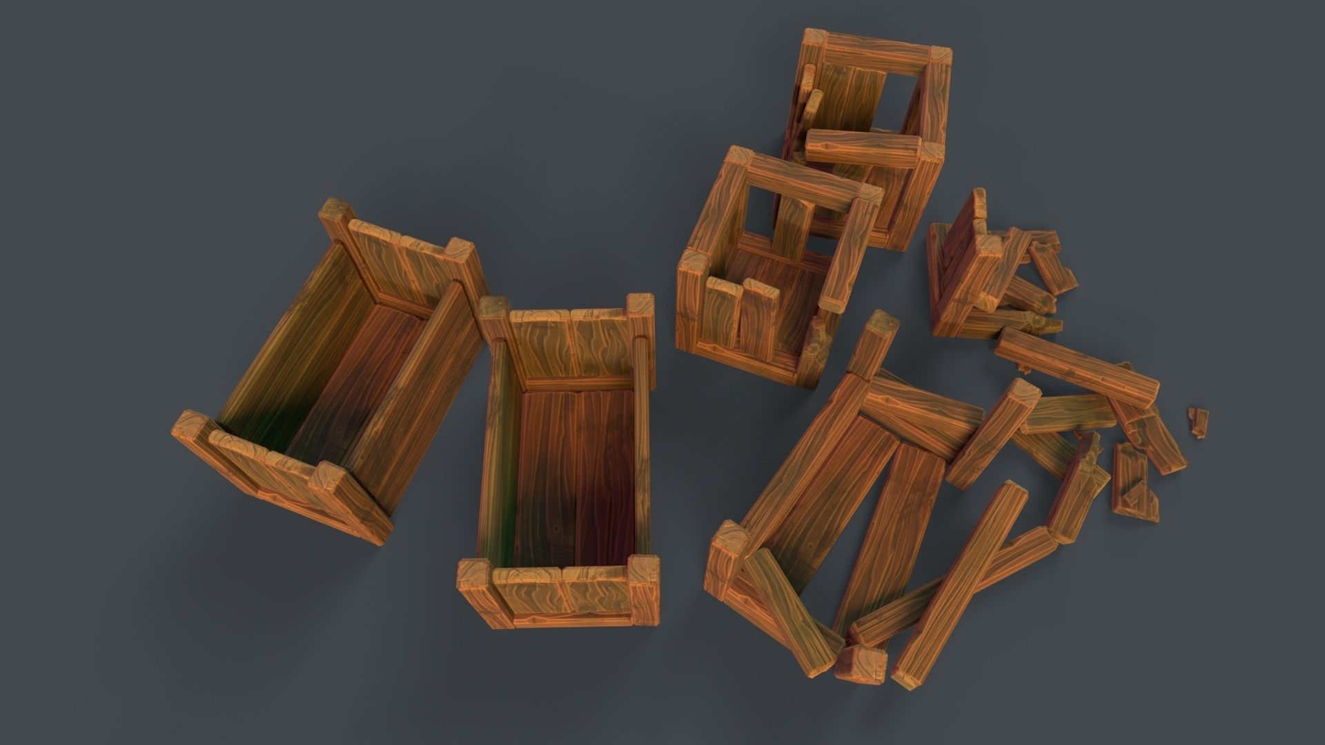 Modular Stylized Crates Low-poly 3D model_6