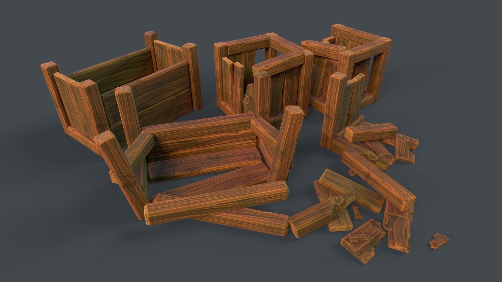 Modular Stylized Crates Low-poly 3D model_3