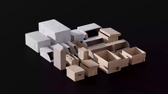 Low-poly Cardboard Carton Boxes  Low-poly 3D model