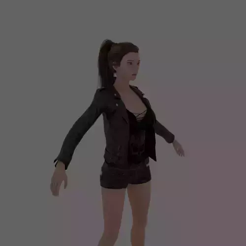 Asheka-Game Ready woman in shorts and leather jacket