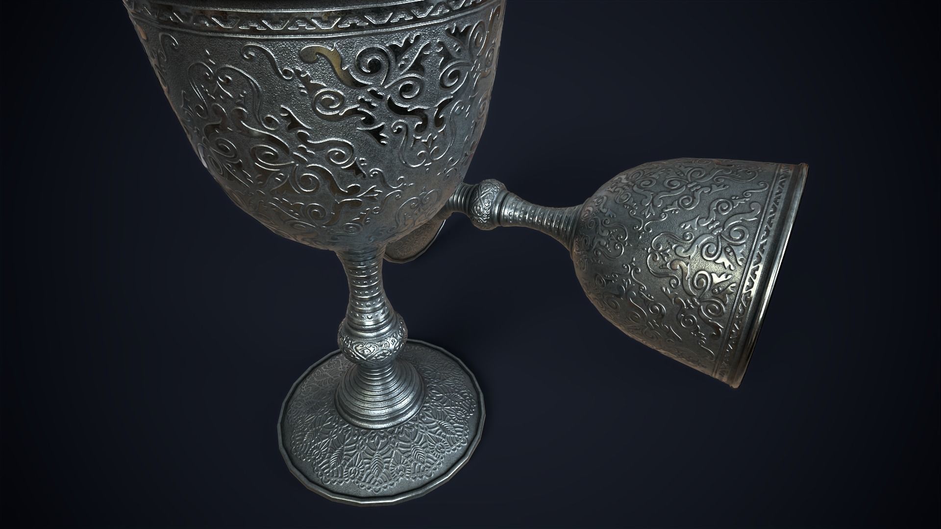 Vintage metal wine glass Low-poly 3D model_3