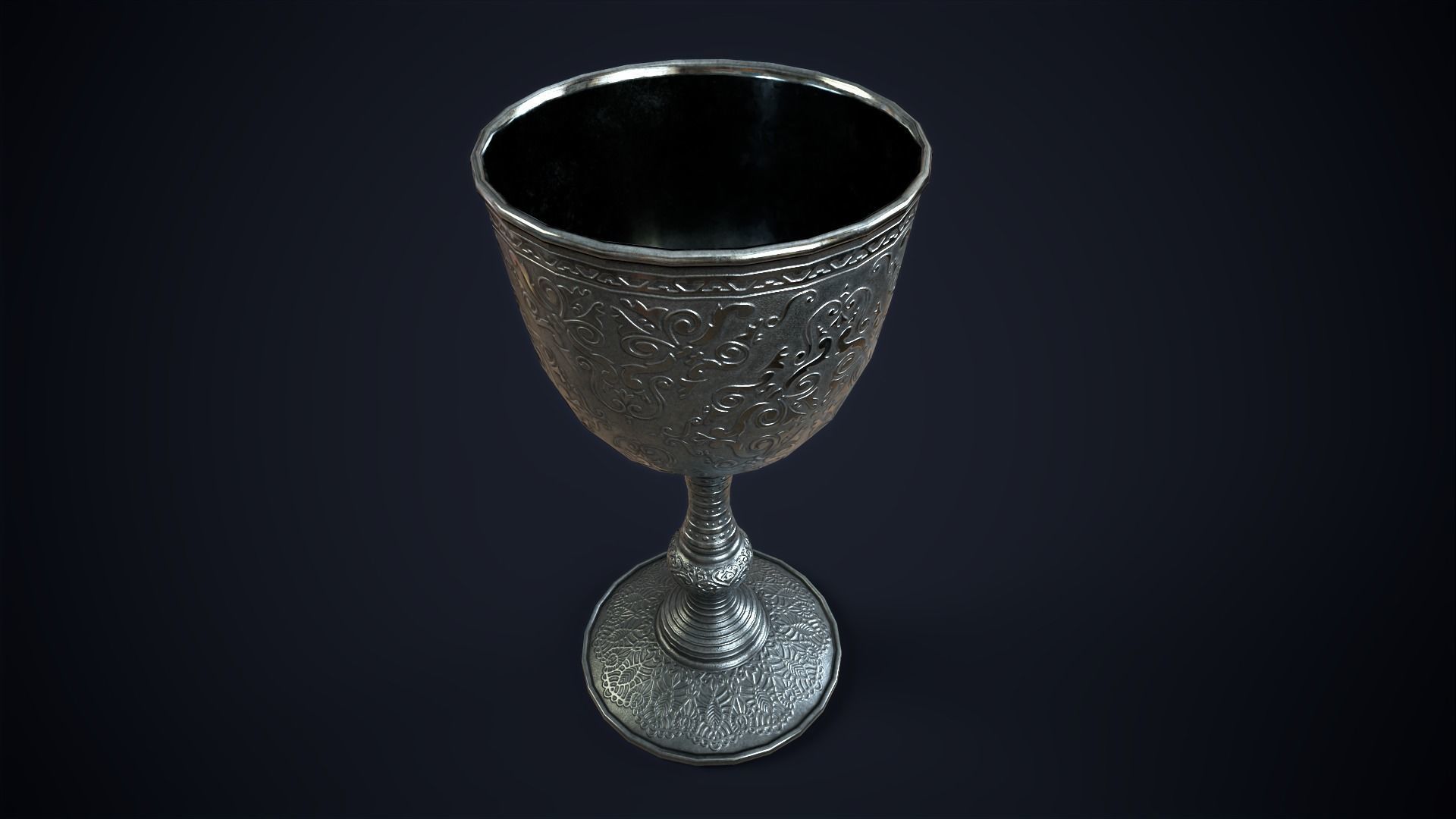 Vintage metal wine glass Low-poly 3D model_4
