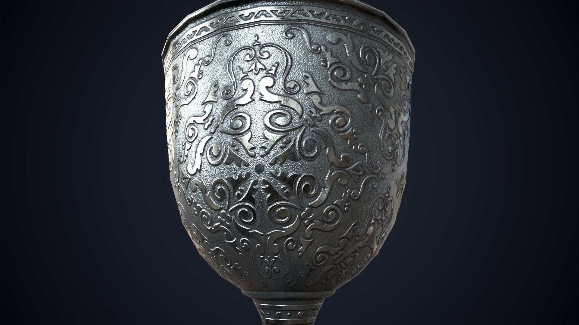 Vintage metal wine glass Low-poly 3D model_5