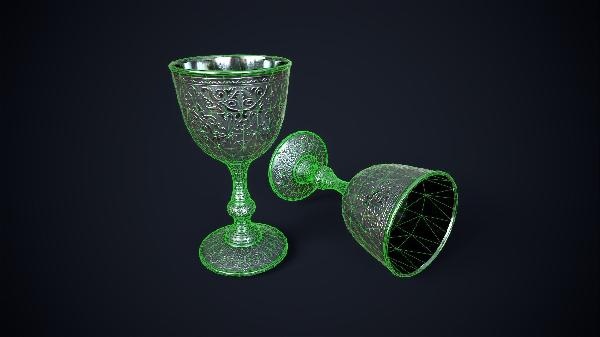 Vintage metal wine glass Low-poly 3D model_2