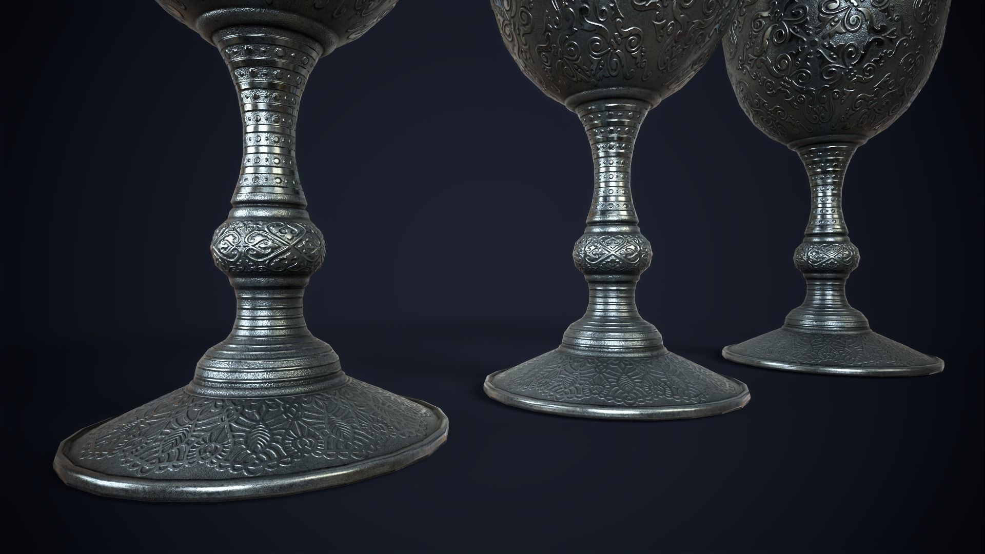 Vintage metal wine glass Low-poly 3D model_9