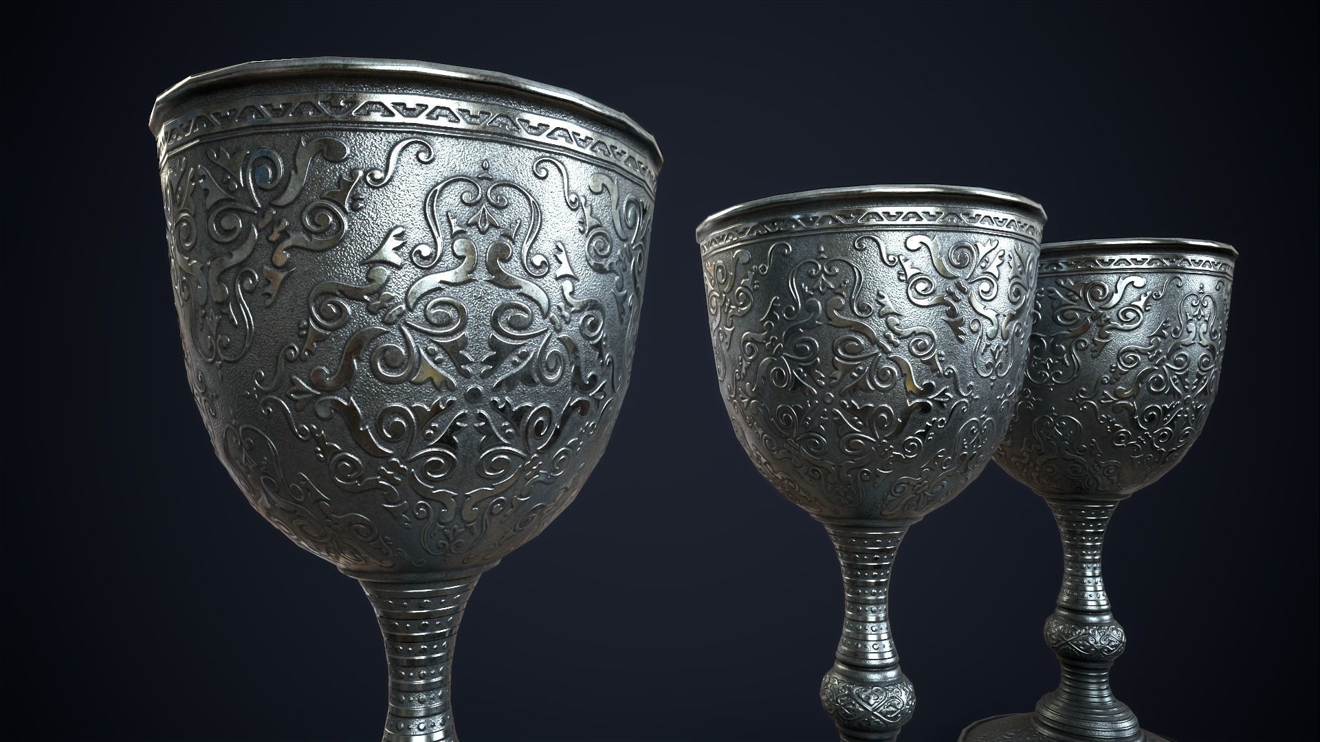 Vintage metal wine glass Low-poly 3D model_8
