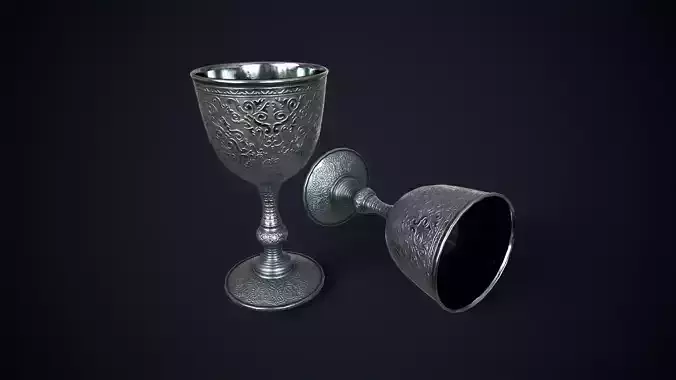 Vintage metal wine glass Low-poly 3D model