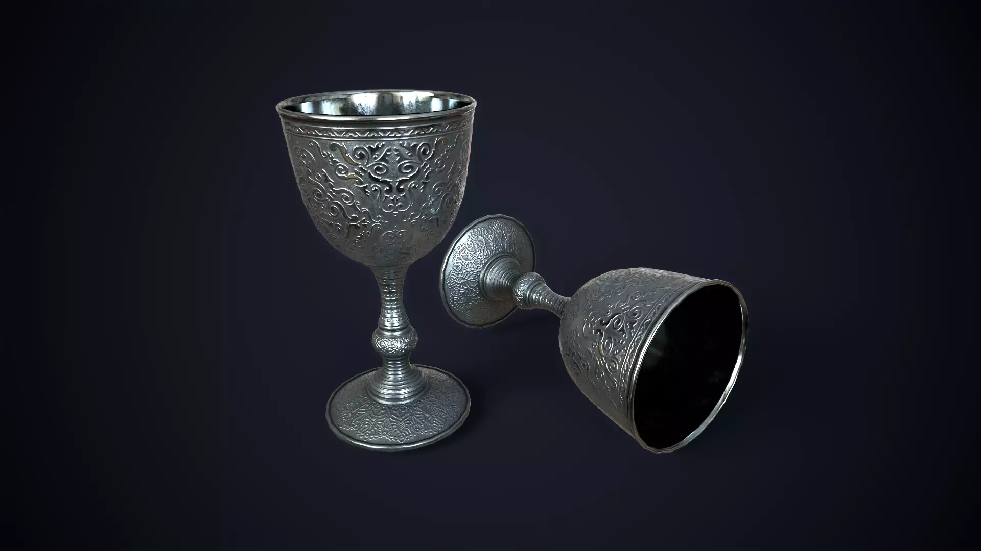 Vintage metal wine glass Low-poly 3D model_0