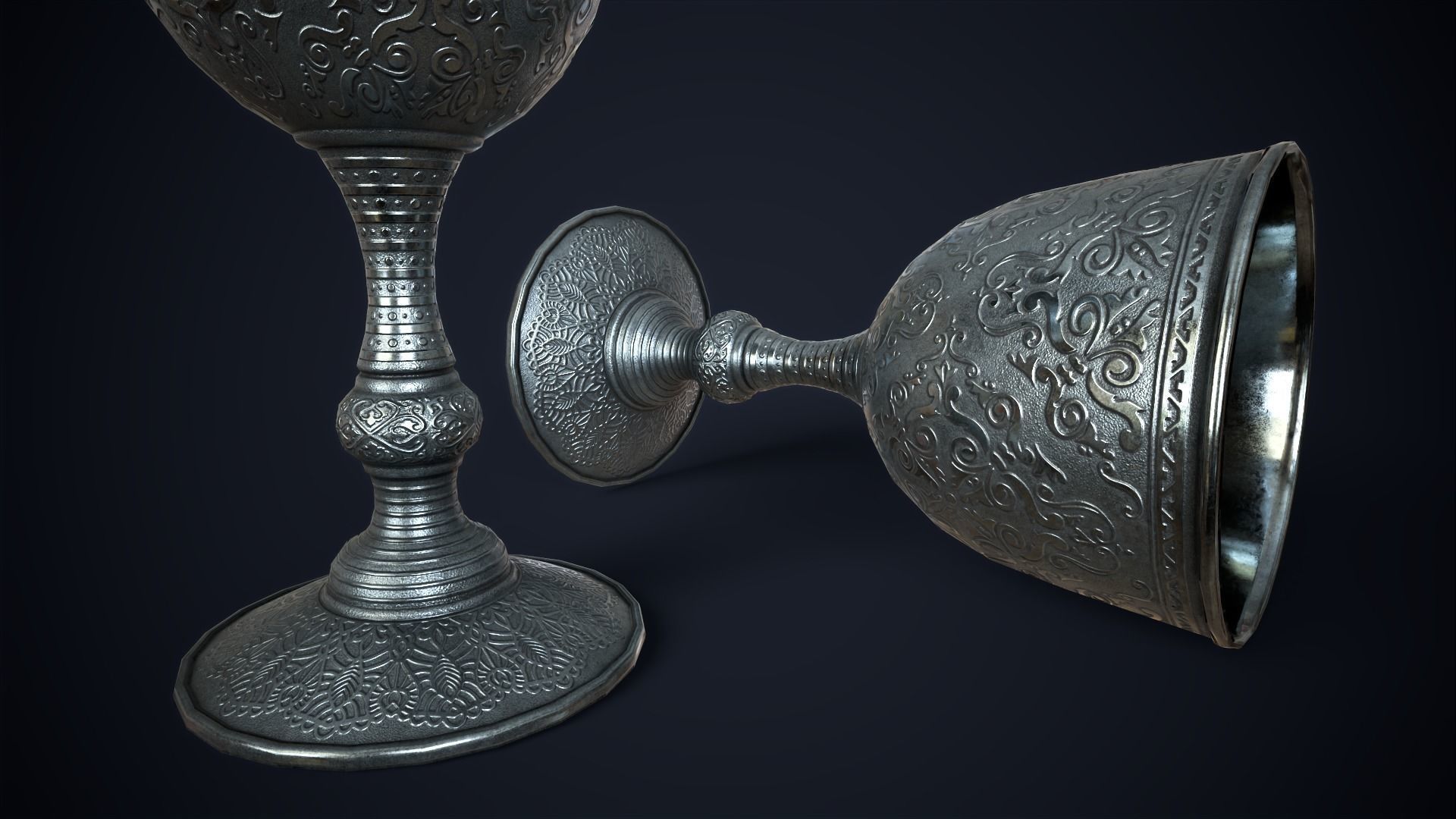 Vintage metal wine glass Low-poly 3D model_1