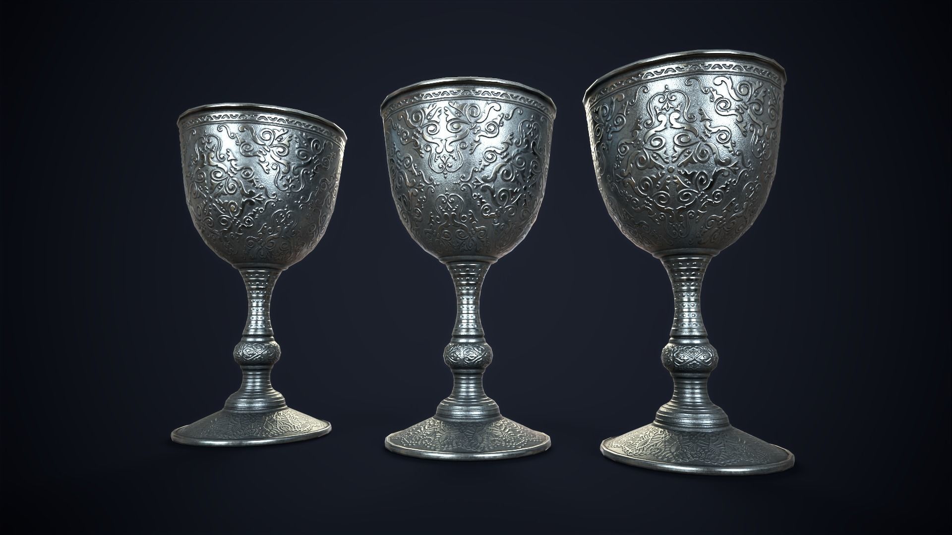 Vintage metal wine glass Low-poly 3D model_7