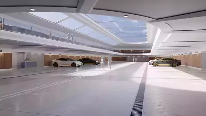 Modern Luxury Car Park - Garage -  Hall - Hipoly 3D Model 3D model