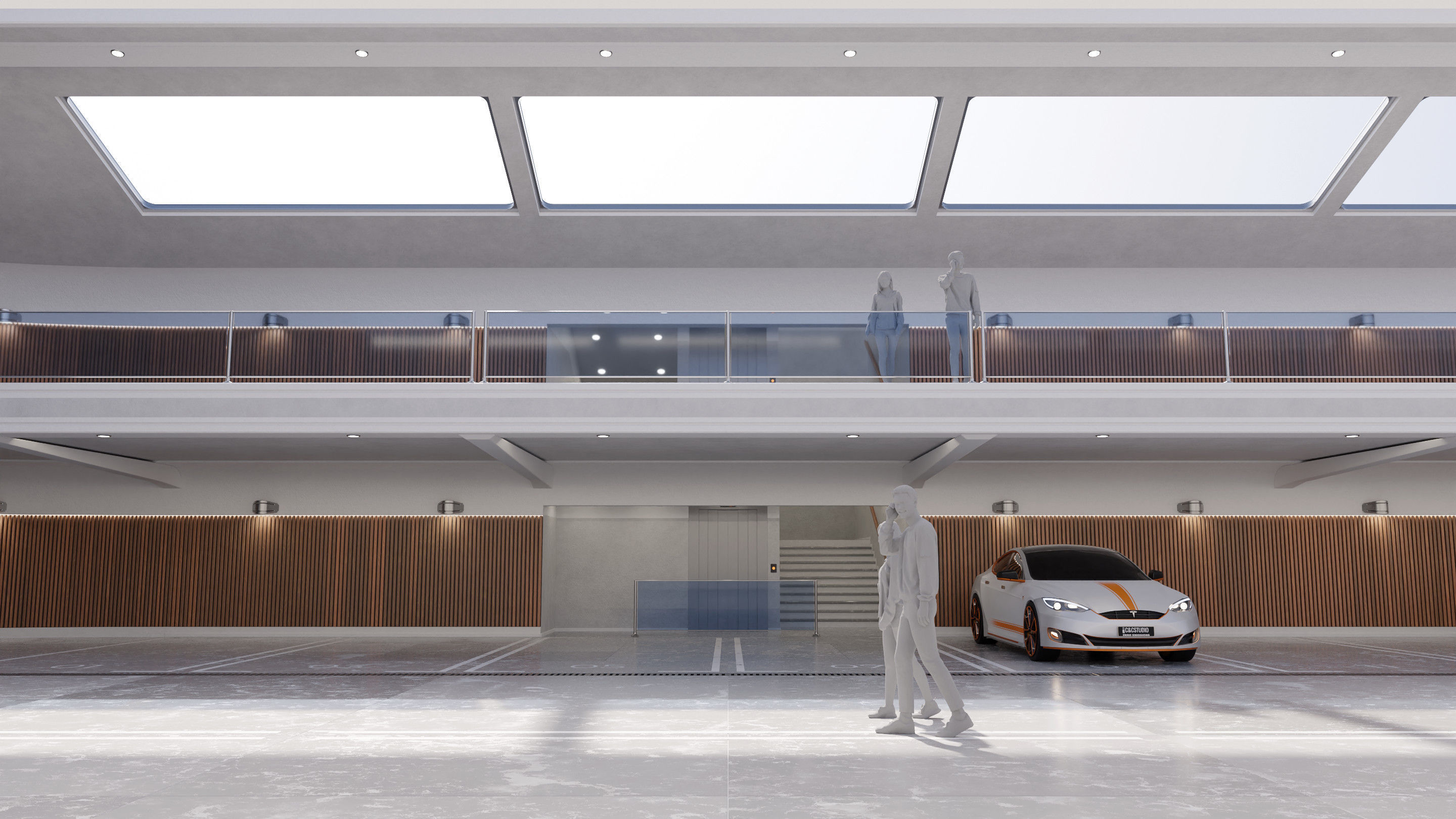 Modern Luxury Car Park - Garage -  Hall - Hipoly 3D Model 3D model_7