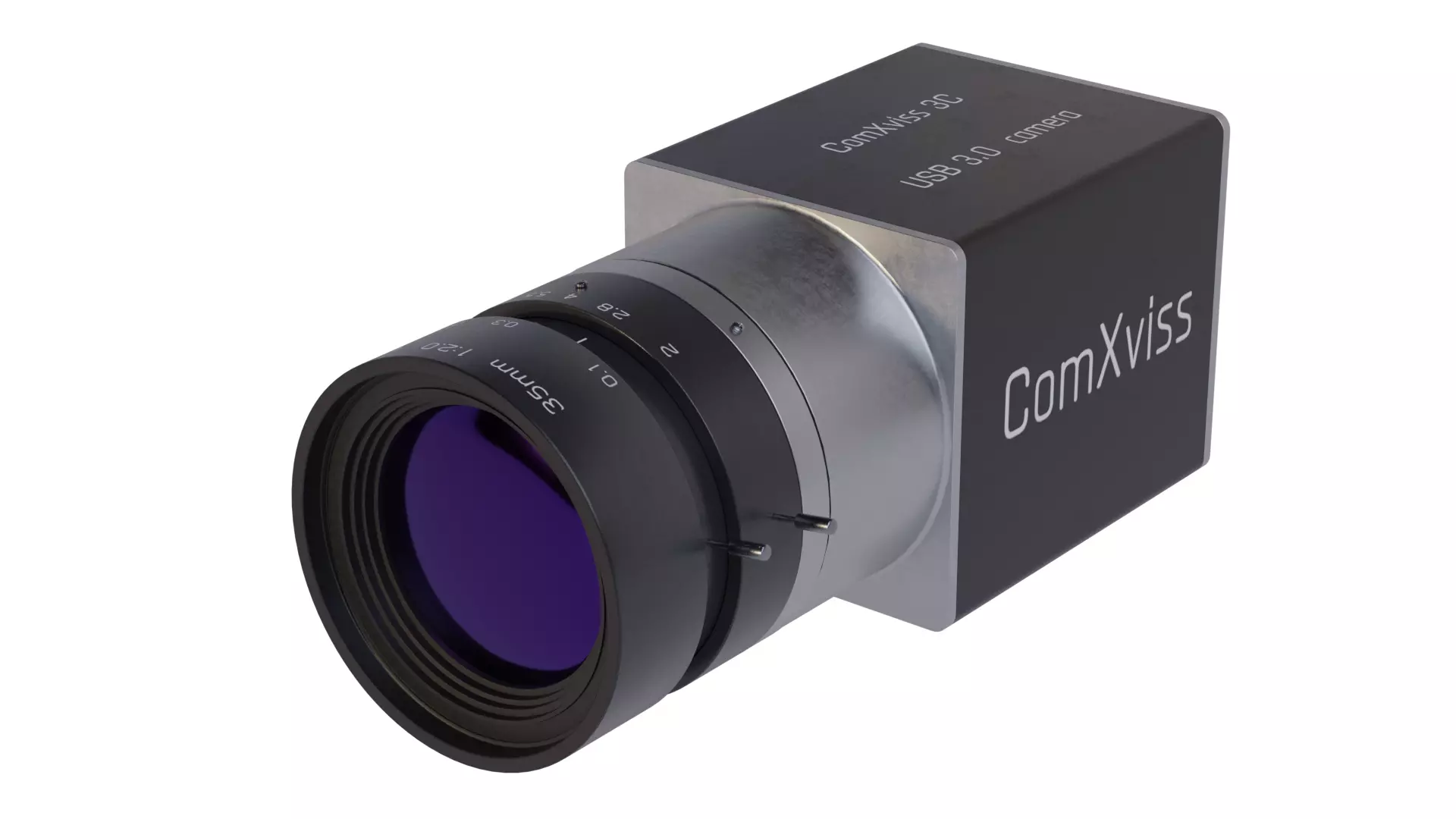 Industrial USB 3 CCTV camera with C-mount 35 mm lense 3D model_0