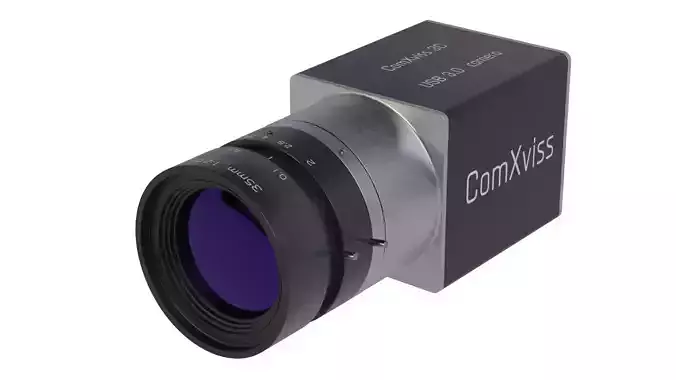 Industrial USB 3 CCTV camera with C-mount 35 mm lense 3D model