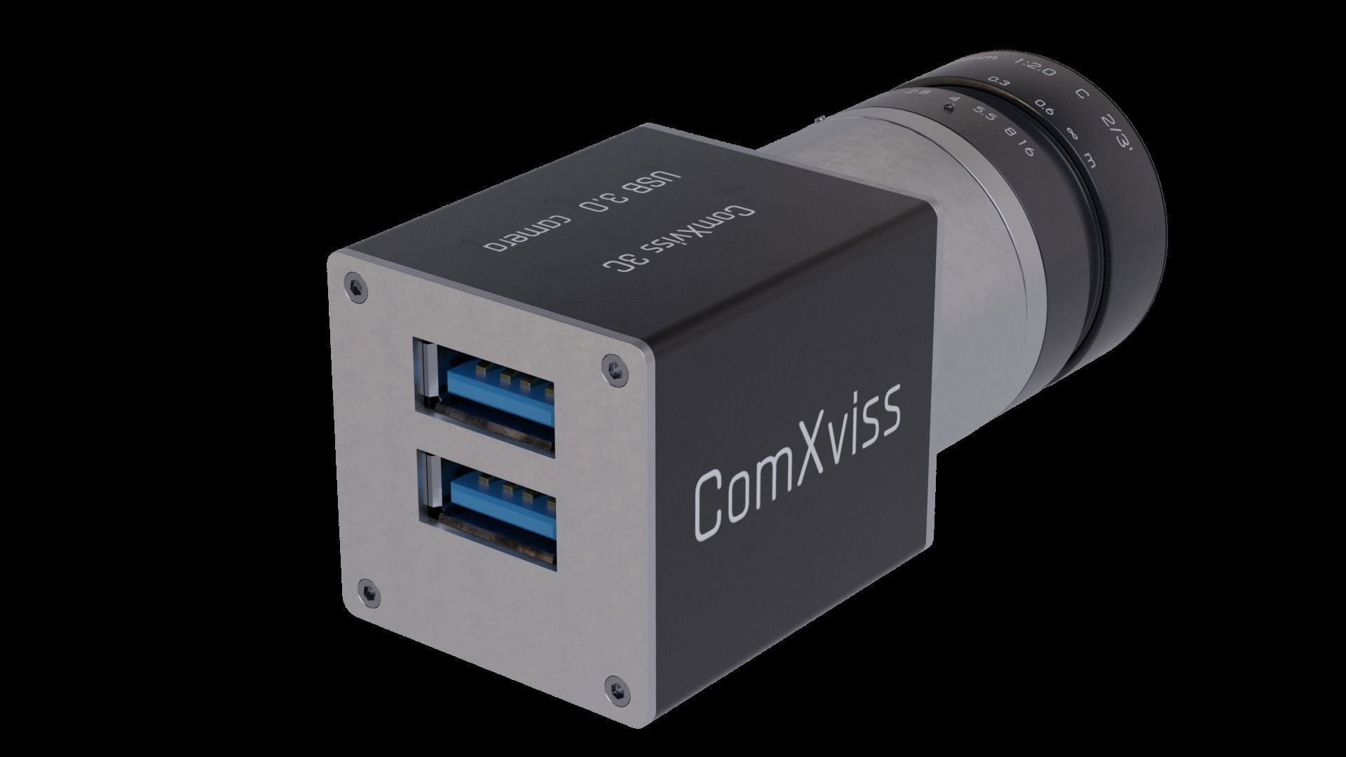 Industrial USB 3 CCTV camera with C-mount 35 mm lense 3D model_1
